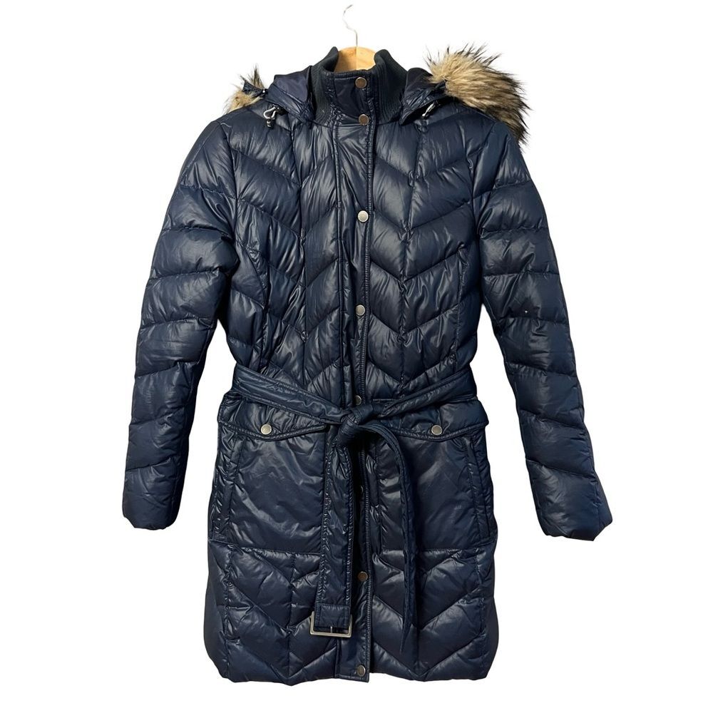 Lands End Womens Down Quilted Puffer Parka Coat Size S Hooded Outdoor Apres Ski